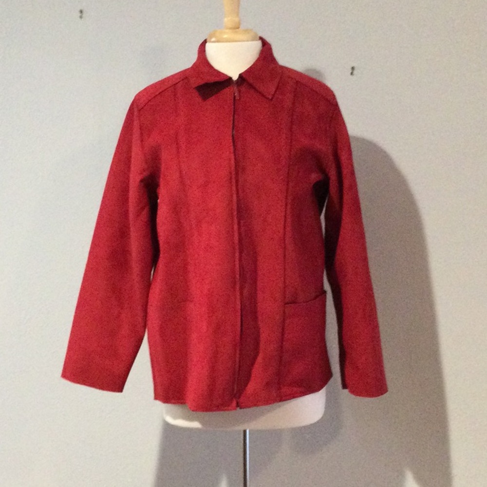 Alfred Dunner Red Women's Faux Suede Zip Up Jacket Size 8